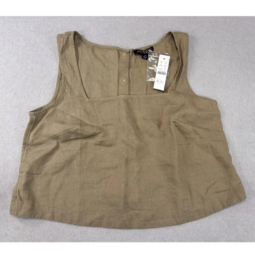 NWT J. Crew 100% Linen XS button back crop tank top‎ olive beige